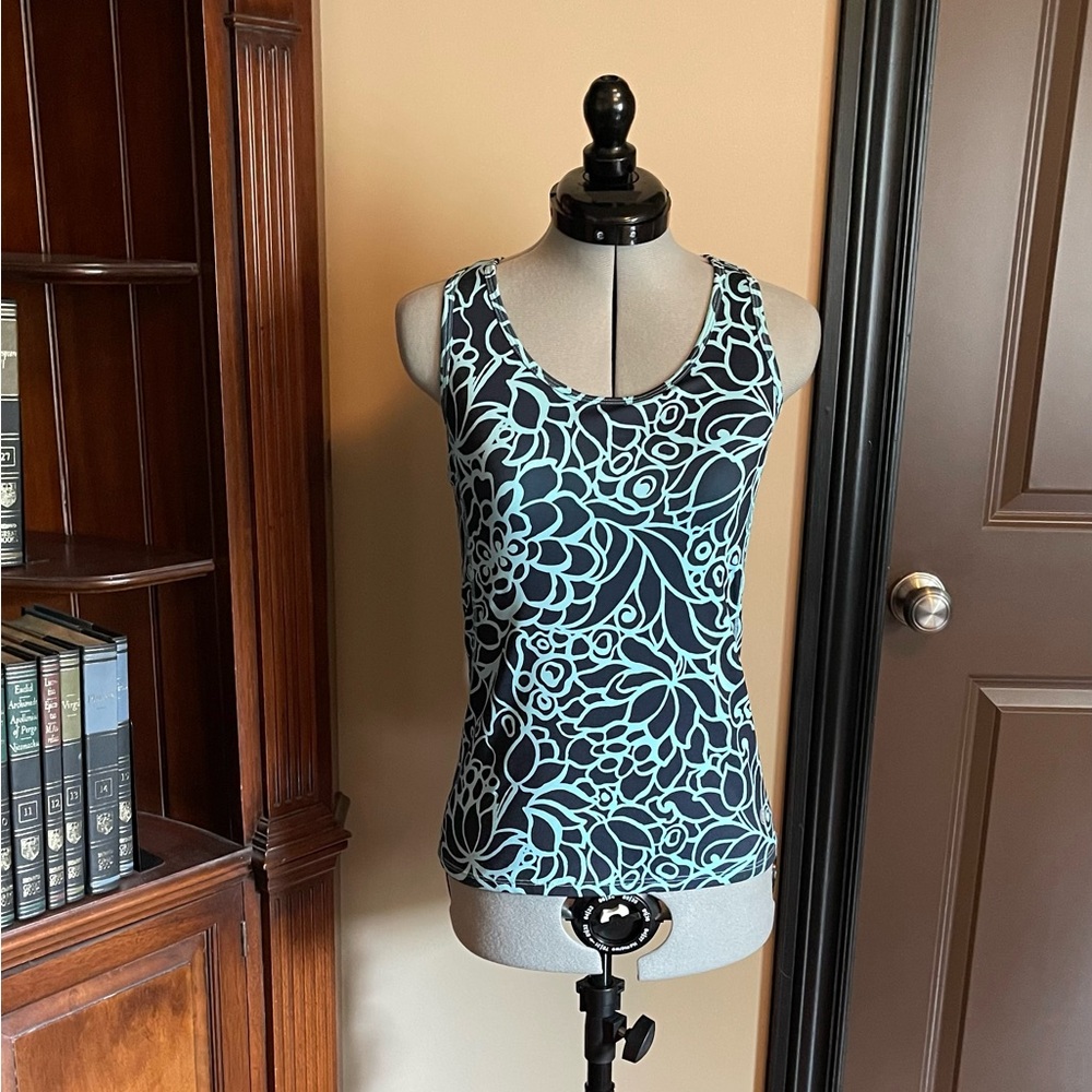 EUC Talbots Navy and Turquoise Graphic Sleeveless Tank